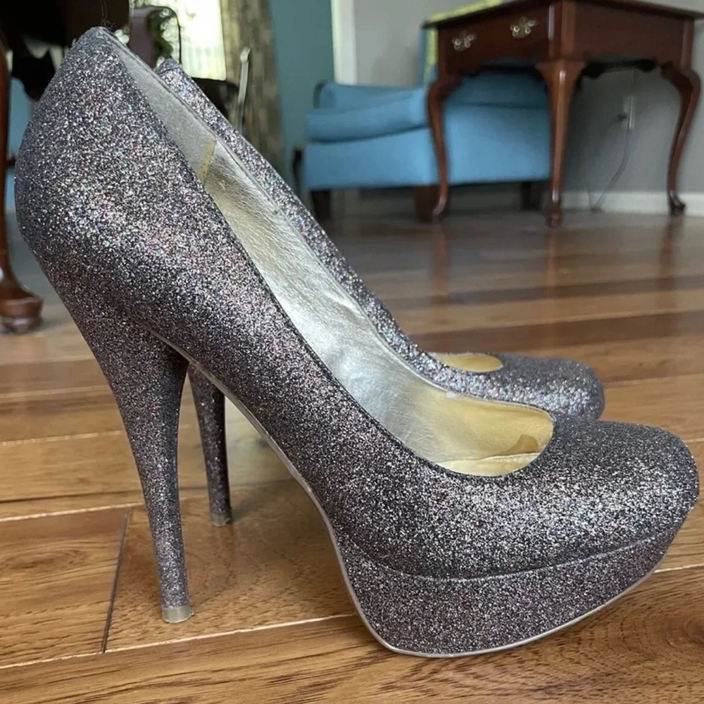 Steve Madden Caryssag Gold Multicolored Glitter Platform Heels Size 8 - Picture 2 of 8